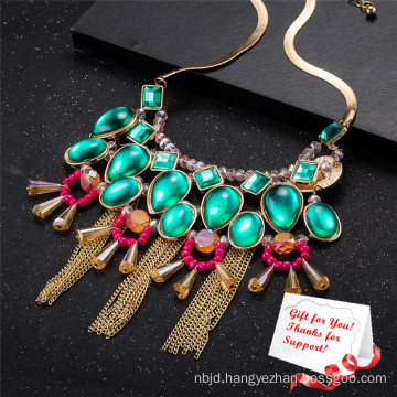 Fashion Unique Design Emerald Crystal Sparkling Jewelry Necklace Gifts